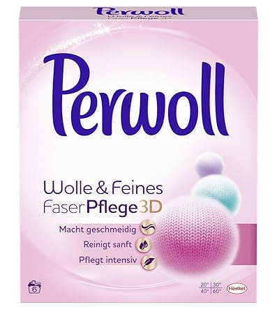 Perwoll Wolle & Feines FaserPflege 3D Pulver, 2er Pack (2 x 6 Waschladungen)