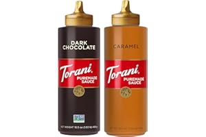 Torani Puremade Caramel and Dark Chocolate Sauce Variety 2-Pack for Desserts and Coffee Drinks, 16.5 Oz Ea
