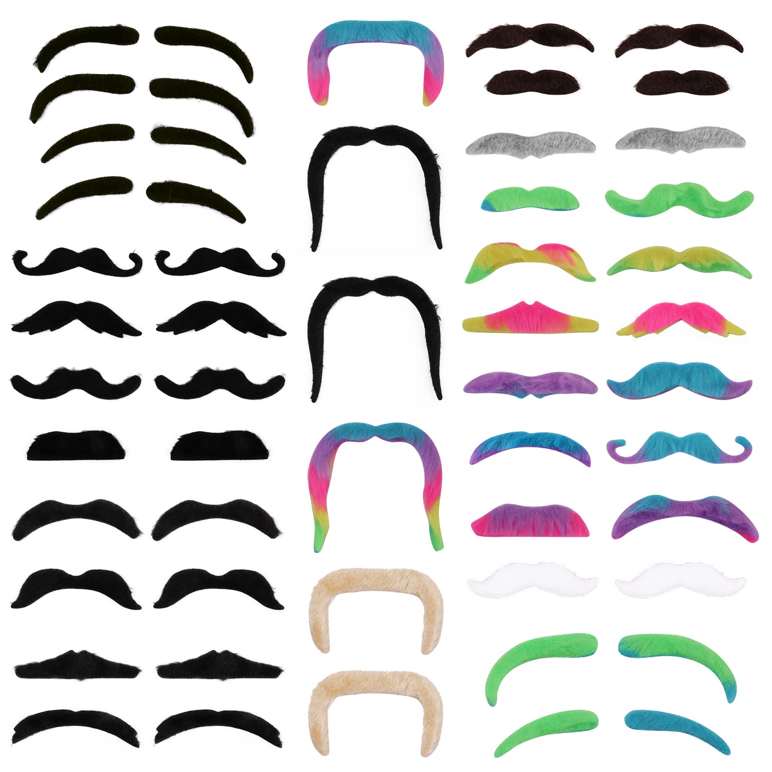 TOYMIS 48pcs Mustaches Self Adhesive, False Beard and Mustache Party Supplies Mustache On Stick Prop Halloween Costume Beard for Halloween Christmas Masquerade Parties