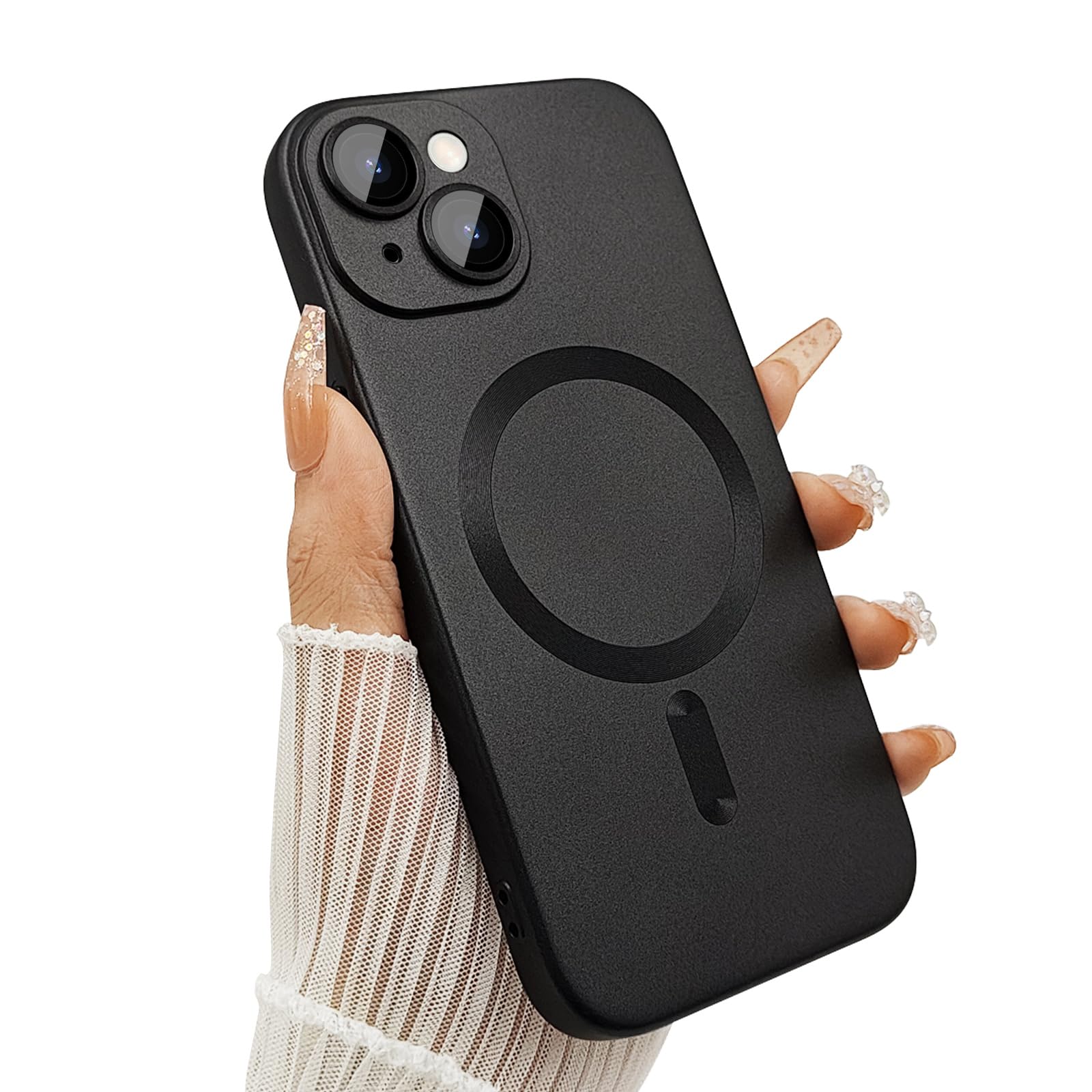 Photo 1 of ankofave Magnetic Case for iPhone 14 Plus Phone Case for Women, Shockproof Matte Luxury Soft Metallic Luster Design with Camera Lens Protector, Compatible with Magsafe for iPhone 14 Plus 6.7"-Black