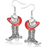 RechicGu Western Cowgirl Hat Boots Earrings Enamel Cowboy Hat Sparkly Rhinestone Boot Dangle Earrings Prom Country Concerts Rodeo Cowboy Outfits Jewelry Gift for Women