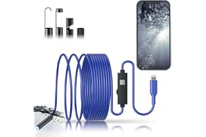 MUGEASY Inspection Camera - Endoscope Camera with Light, 1920P HD Bore Scope Borescope with 8 Lights, Waterproof 16.4FT Semi-Rigid Cord for Pipe Inspection, Industrial Endoscope for Phones(Blue)