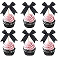 20 Pack Bow Cupcake Toppers Bowknot Pink Purple Blue Yellow Green Mulitycolor Cupcake Picks Bridal Baby Shower Cake Dessert Picks Decoration Baby Girl Birthday Wedding Party Supplies (black stick)