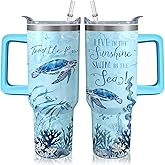 40oz Sea Turtle Tumbler with Handle and Straw, Animal Lovers Gifts for Women Men, Stainless Steel Travel Mug Water Bottle, Vacuum Insulated Cup with Lid