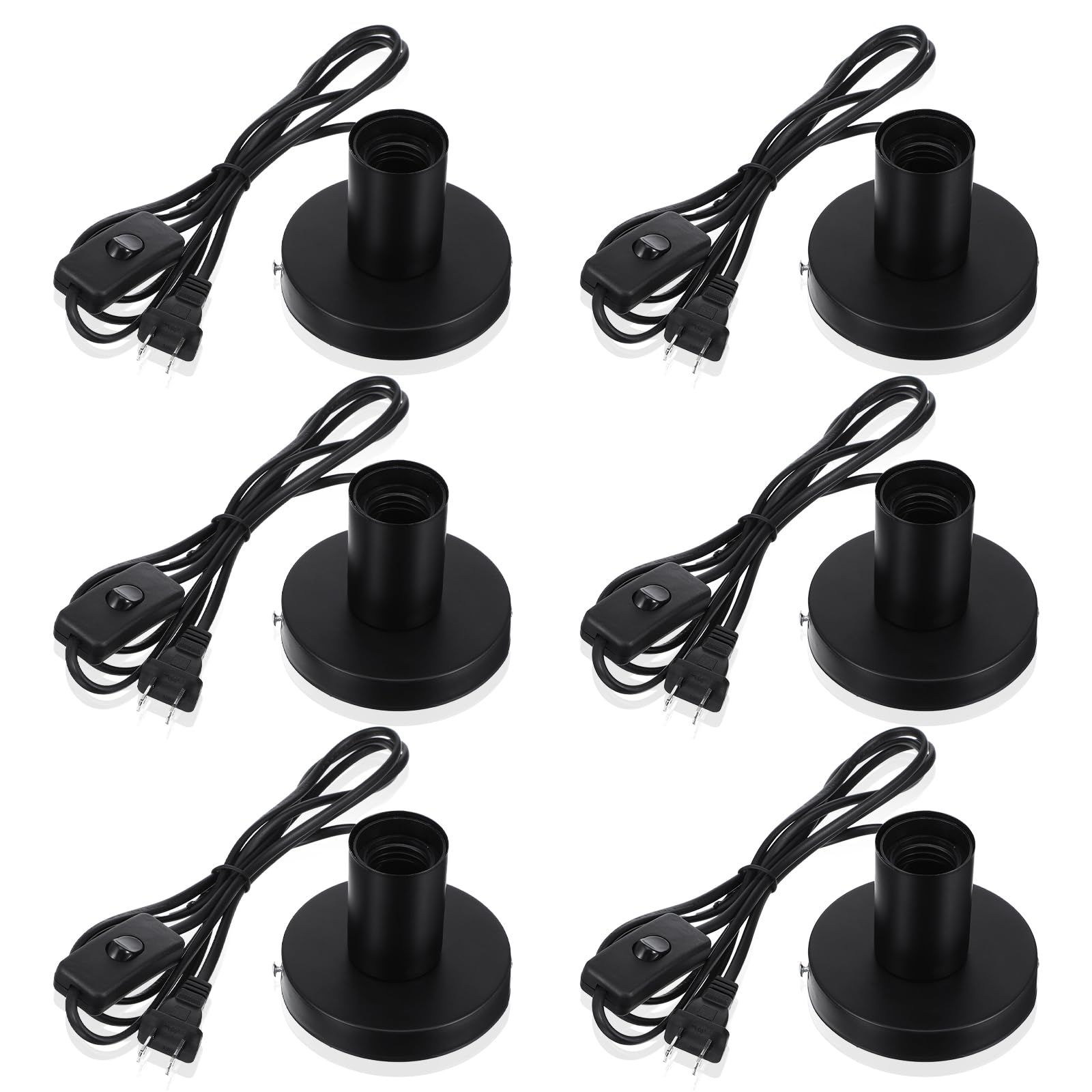 Photo 1 of 6 Pcs Polished Metal Desktop Lamp E26 E27 Screw Light Bulb Sockets Holder Base Lamp Replacement Base for Holding Bulb 6 Feet Cord on Off Switch Plug(Black)
