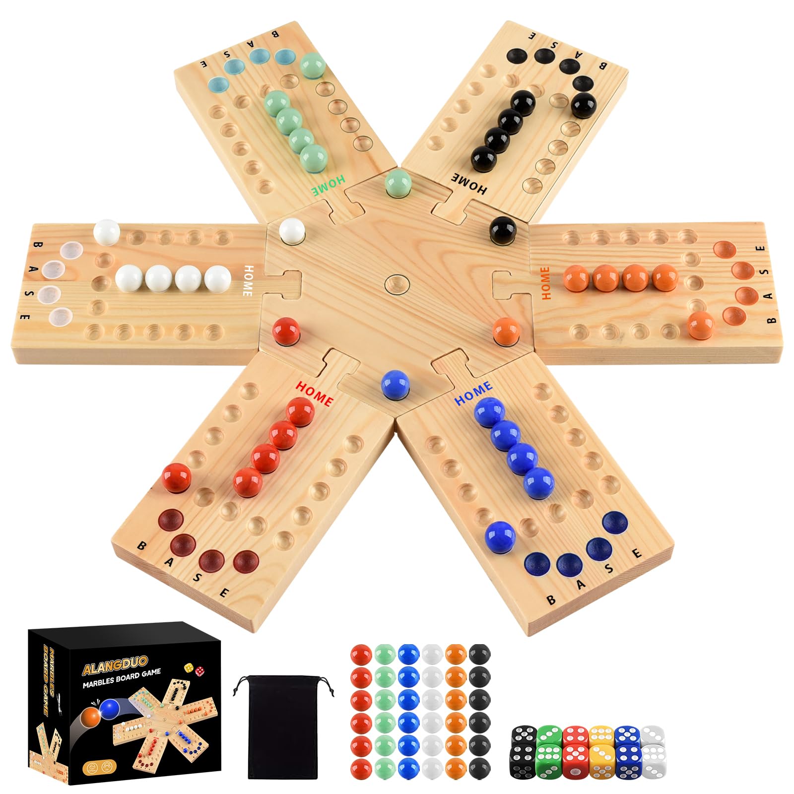 Photo 1 of Deeper Holes & Larger Marbles Original Wooden Marble Board Game, Portable for 2-6 Players, Wahoo Game with 36 Marbles & 12 Dice for Family, Friends, Party, Travel, and Camping