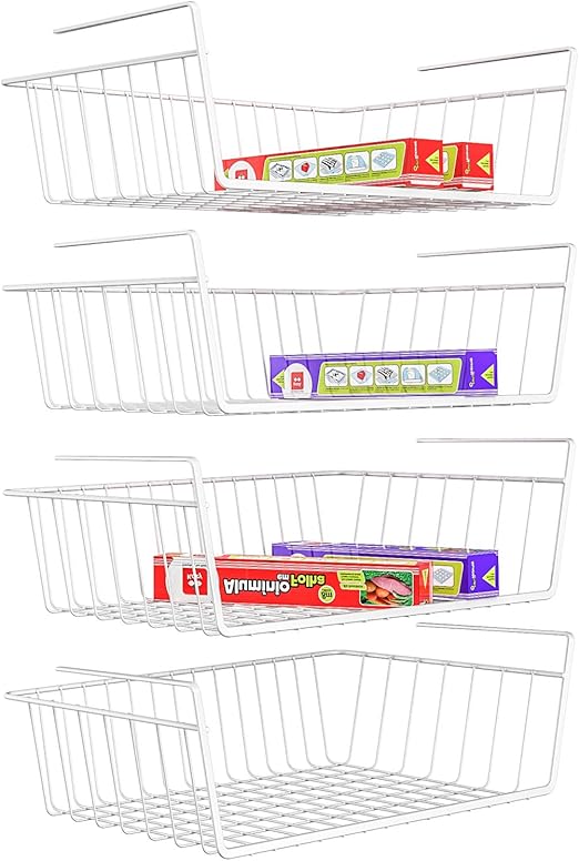 Amazon Com Ispecle Under Shelf Basket 4 Pack White Wire Rack