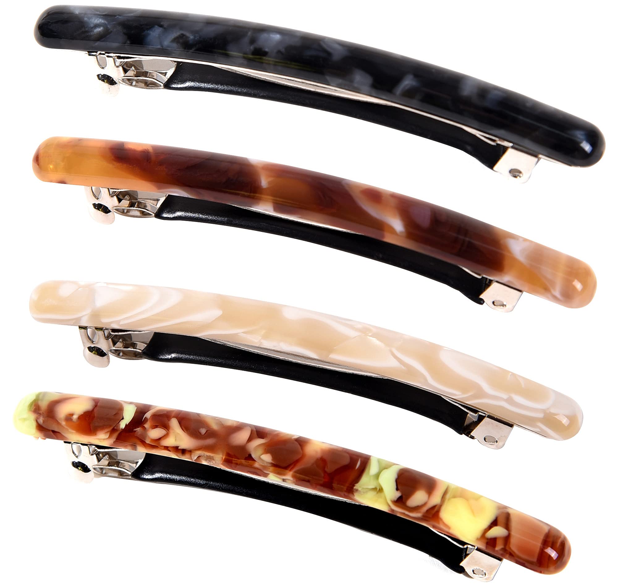 4 Pack Skinny Hair Barrettes Tortoise Shell Cellulose Acetate French Hair Clip Automatic Clasp for Women Girls