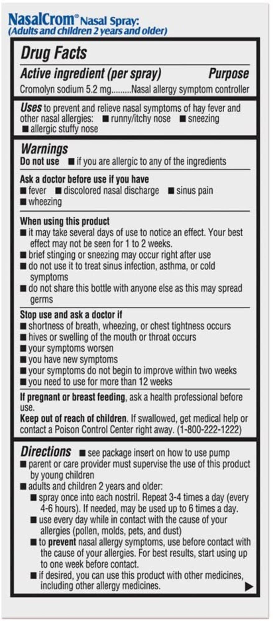 NasalCrom Nasal Spray Allergy Symptom Controller | 200 Sprays | .88 FL OZ
