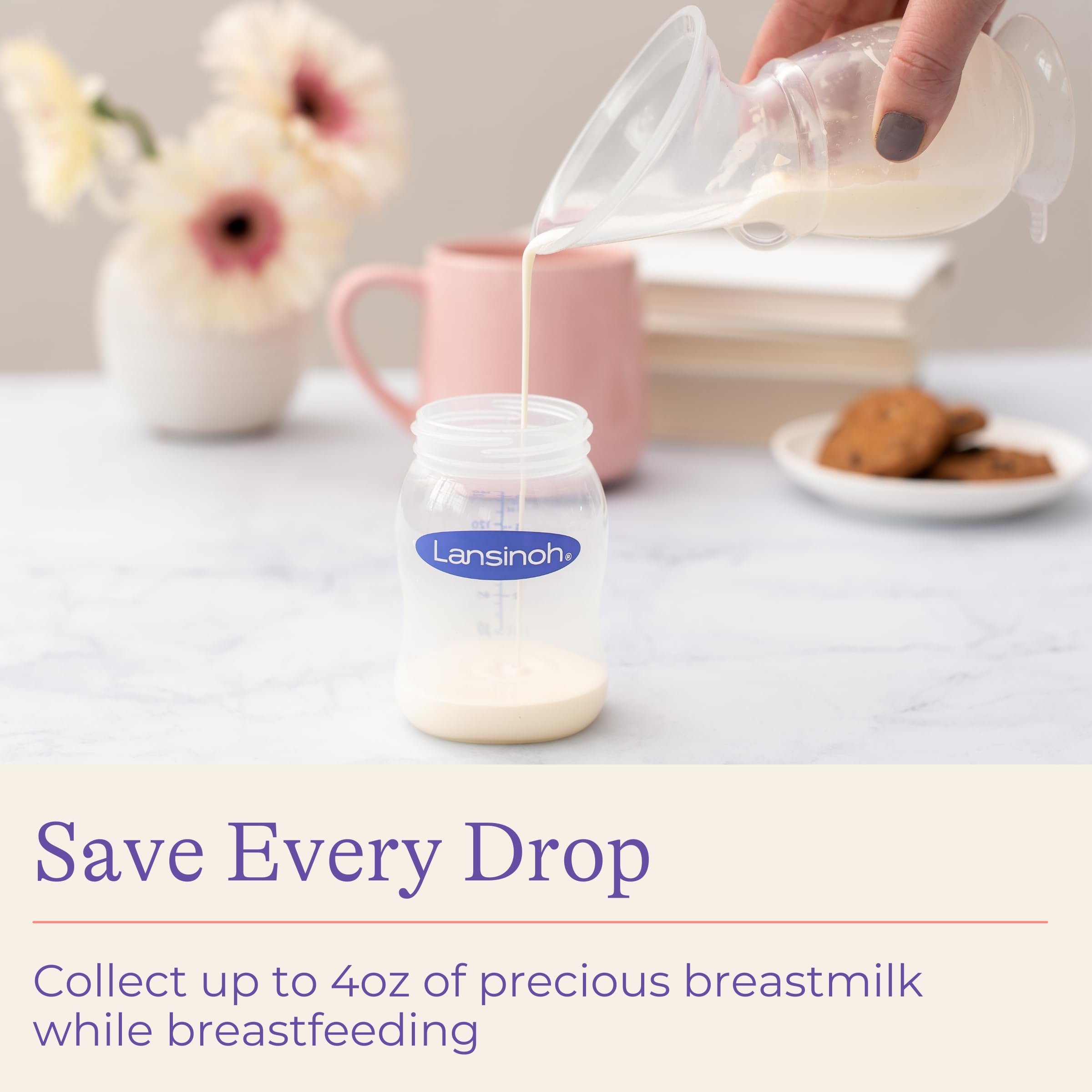 Lansinoh Silicone Milk Collector Breast Pump for Breastfeeding with Suction Base, 4 Ounces, Portable and Lightweight, With Neck Strap and Protective Lid, 1 Count