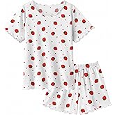 Arshiner Girls Pajama Set Short Sleeve Lounge Set Soft Shirring Summer Sleepwear Pj Sets