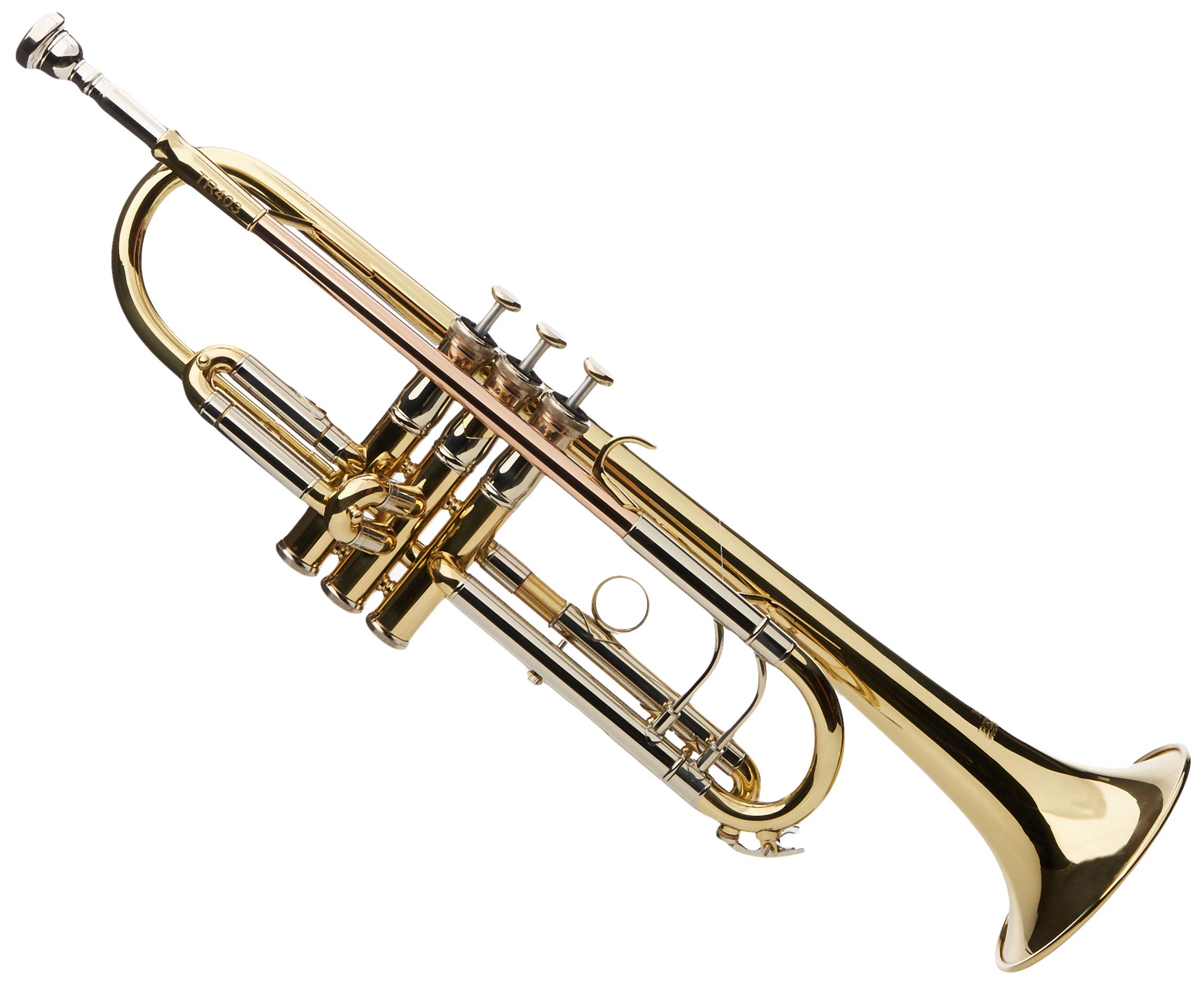 Roy Benson Bb trumpet TR-403 (premium brass construction - extended bell - dark sound character - incl. lightweight rectangular case - with backpack set), lacquered