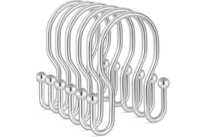 TENOVEL 12 Chrome Double Shower Curtain Hooks Rings