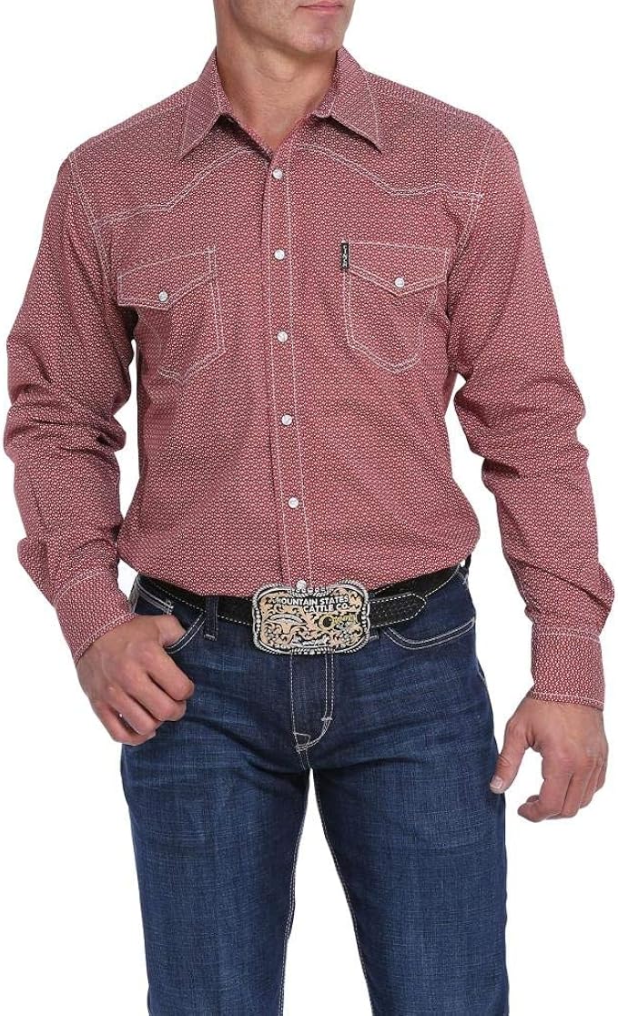 Cinch Men's Geo Print Snap Long Sleeve Western Shirt Red XLarge at