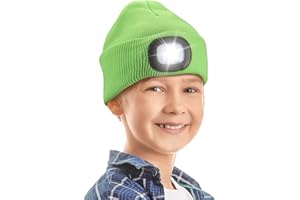 Gifts for Kids Boys Girls Unisex LED Beanie Hat with Light Toque USB Rechargeable Headlight Warm Winter Knit Hats