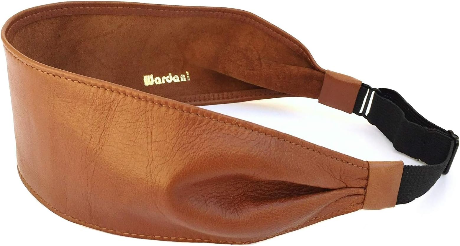 2.75" Wide, leather headband, adjustable elastic soft and comfortable made in USA from Italian lambskin (Cognac)