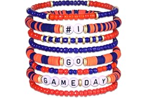 CEALXHENY Game Day Bracelets for Women Red Blue Spirit Day Accessories Stackbale Clay Heishi Bracelets Beaded Stretch Bracelet Football Mom Accessories Outfits Jewelry Gifts