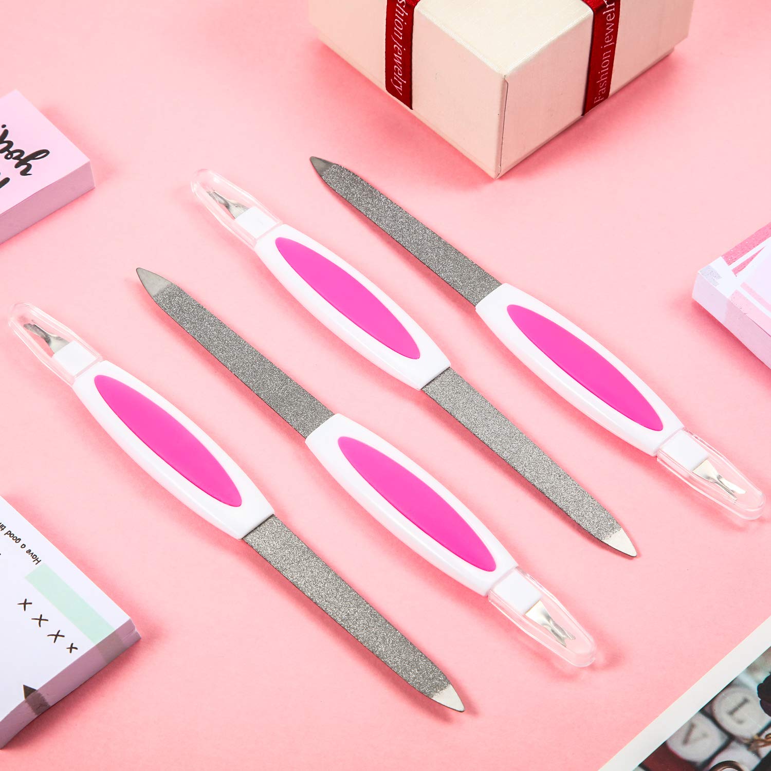 2 In 1 Nail File Cuticle Trimmer Remover Nail Buffers Tool 2 Sided Sapphire Files Pointed Dead Skin Cutter for Manicure Pedicure Tool Hand Foot Fingernails Toenails Care, 6 Pieces : Beauty