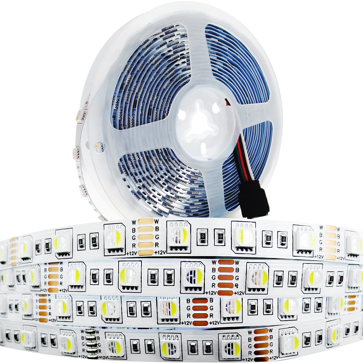 Tesfish 12V LED Strip Lights, 4 in 1, RGBW RGB + White 6000K 5M Mixed Color LED Light Strip SMD 5050 IP20 300 LEDs LED Rope Light for Bedroom, Kitchen Decoration