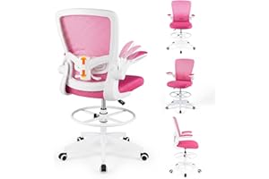 POWERSTONE Drafting Chair, Ergonomic Tall Office Chair for Standing Desk with 3IN Thick Cushion, Flip-up Arm, Adjustable Back