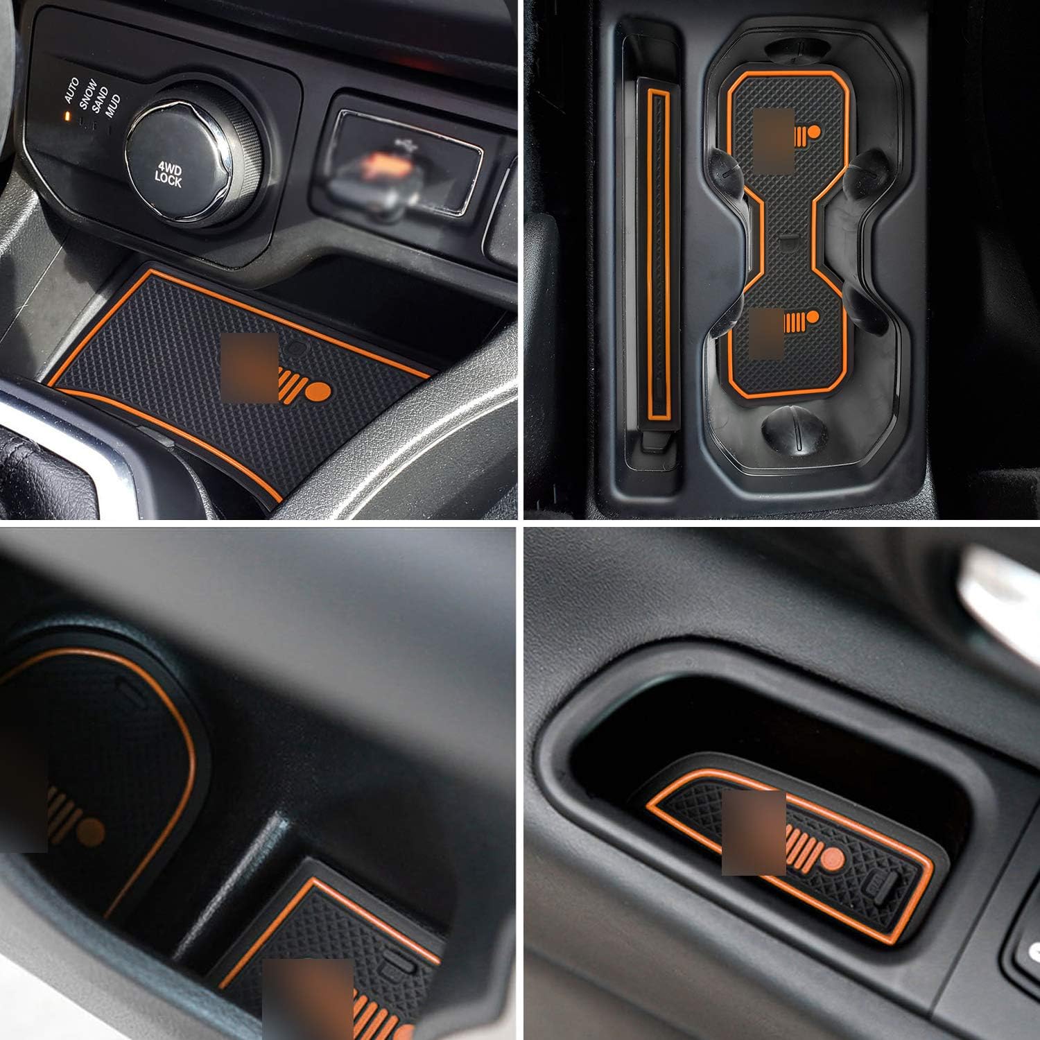 Door Mats Gate Slot Mat Cup Pads Center Console Liner Accessories 16PCS for Renegade 2018 2019 2020 (orange)