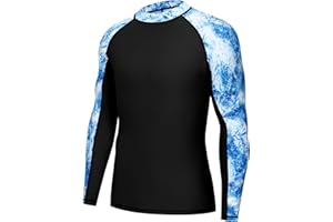 SEAOYOZO Men's Rash Guard Shirts, UPF 50+ Long Sleeve Swim Shirts for Men, UV Sun Protection Shirts for Fishing Swimming