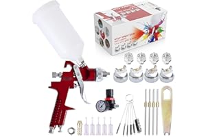 B4B BANG 4 BUCK BANG4BUCK HVLP Spray Gun, Auto Paint Spray Gun, Spray Paint Gun with 4 Nozzles 1.4/1.7/2.0/2.5mm and 1000cc Cup for Auto Paint, Primer, Clear/Top Coat & Touch-Up