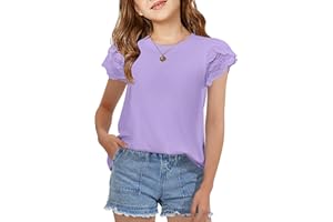 Arshiner Girls T Shirts Lace Petal Short Sleeves Kids Crewneck Casual Blouse Summer Tops Tees
