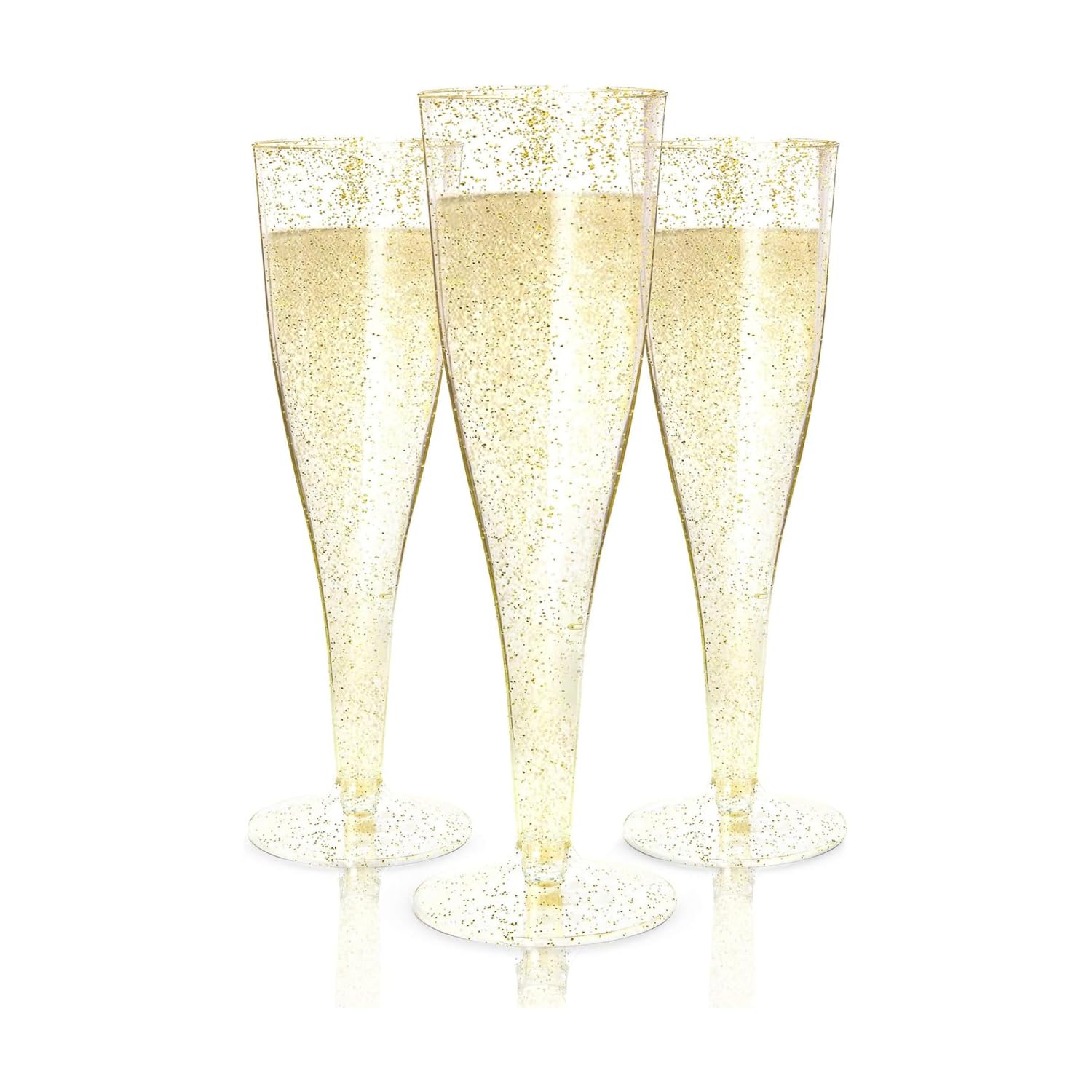 Photo 1 of Prestee 48 Pack Champagne Flutes Plastic Disposable - Gold Glitter Flute Glasses for Champagne, Mimosa Bar, New Year's Eve 2025 Party Supplies, Wedding, Shower, Event - 4.5 oz Fairy Stemware