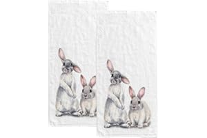 Vantaso Funny Bunny Rabbit Fingertip Hand Towels 2 PCS Set Absorbent Bath Face Towels Soft Hair Drying Cloth for Bathroom Kitchen Gym Spa Quick Dry, 30"x15"