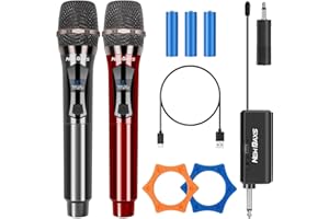 NEW BAXS Wireless Microphones, Dual Karaoke Microphone System, Microfonos Inalambricos with Rechargeable Receiver, Cordless Dynamic Mic Micro Set for Singing, Wedding, DJ, Party, Speech,Red Black