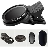VLUOO 37mm CPL Filter Phone Camera Lens Clip-on Polarizing Lens for iPhone | Anti Glare Polarized Camera Lens, Glass Camera Lenses for Phone, Universal Clip On Lens for iPhone Samsung and Most Phones
