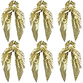 Umibow 6 Pcs Disco Ball Sequin Hair Scrunchies Metallic Hair Bands with Bow Disco Party Favors Sparkly Bowknot Hair Ties Elastic Ponytail Holders for Women(Gold)