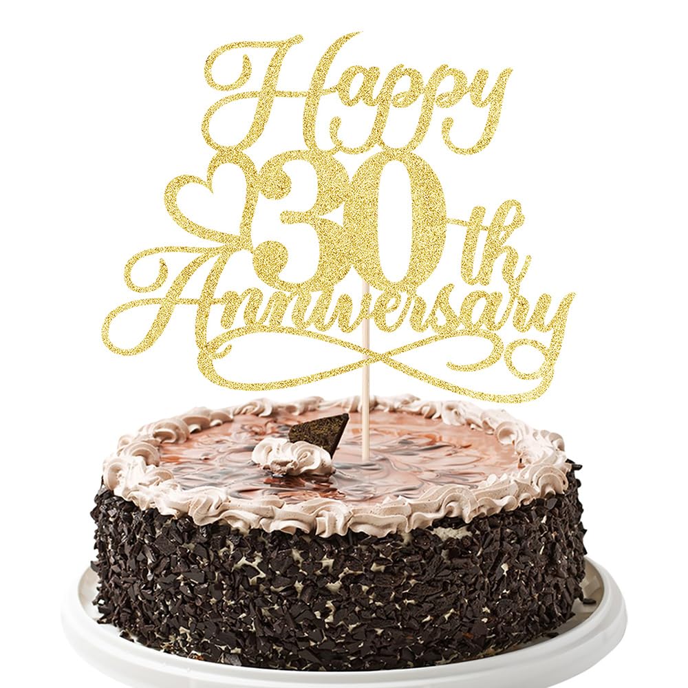 Photo 1 of YUINYO Glitter Happy 30th Anniversary Cake Toppers -Wedding Anniversary Party Decorations 30th Wedding Anniversary, Company Anniversary Party, Birthday Party Decorations (Gold (1)