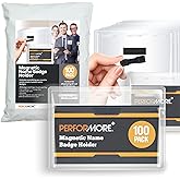 Performore 100 Pack of 4x3 Magnetic Name Badge Holders Clear PVC Horizontal ID Card Tags Kit Waterproof Reusable Plastic Tag for Office Conventions Exhibitors Events Immunization Record
