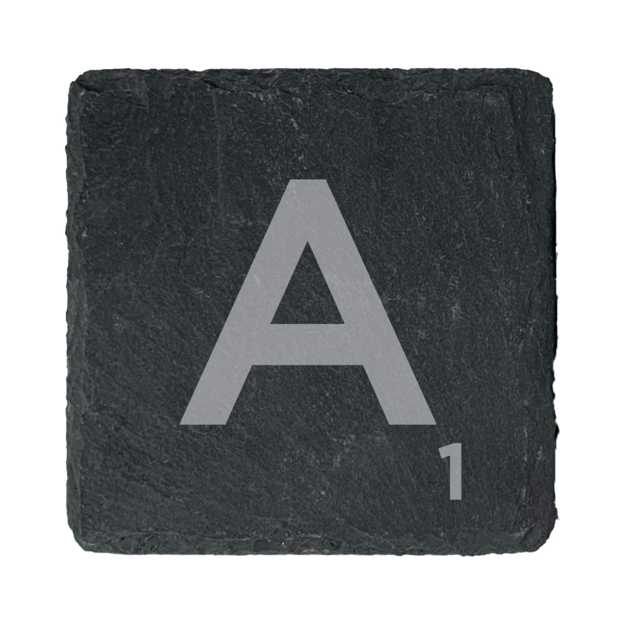 eBuyGB Scrabble Drinks Coasters, Square Slate Coaster, Individual Alphabet Letters, Scrabble Tiles with Score Marks - Personalise Your Own Scrabble Words (A)