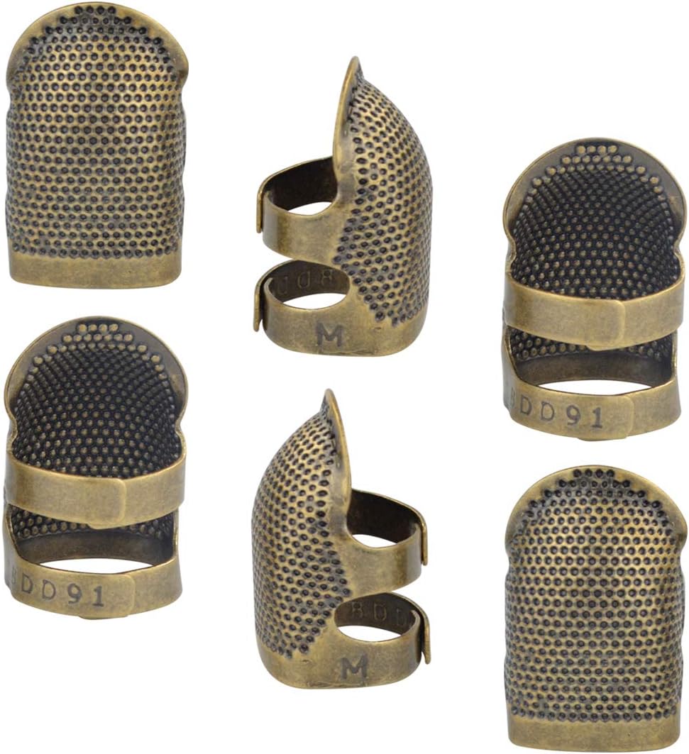 Yolyoo 6pcs Copper Finger Protector Adjustable Fingertip Thimble Sewing for Sewing Embroidery Needlework, Medium