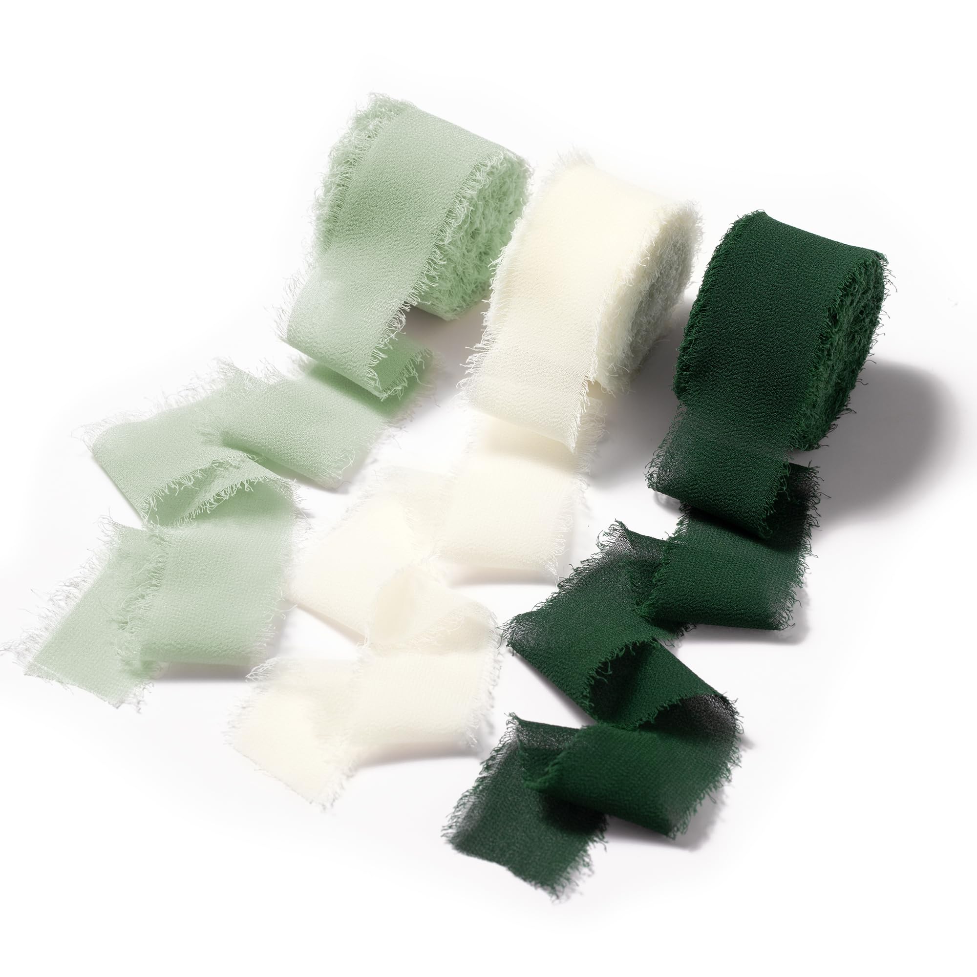 Photo 1 of DORIS HOME Green and Cream Chiffon Ribbon for Flower Bouquet, 1" x21Yd Fabric Ribbon for Gift Wrapping, Handmade Frayed Ribbon for Wedding Invitations/Christmas Decorations