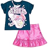 Disney Princess Girls T-Shirt and Metallic Skirt Outfit Set Toddler to Big Kid Sizes (2T - 14-16)