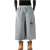 OYOANGLE Men's Capri Sweatpants Graphic Elastic Drawstring Waist Y2K Loose Straight Leg Pants Streetwear