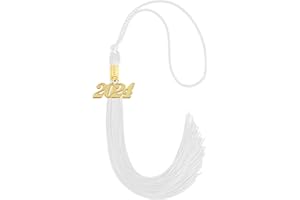 GRADFTY Graduation Tassel 2024 with Gold Tassel Charm, White Tassel