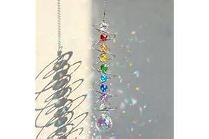 GWAHSA Suncatcher Wind Spinner Gazing Ball Spiral Tail, Crystal Sun Catchers with Seven Chakra Beads Window Hanging for Indoor Home Outdoor Garden Decor Wedding Birthday Party Gifts for Girl Women Mom