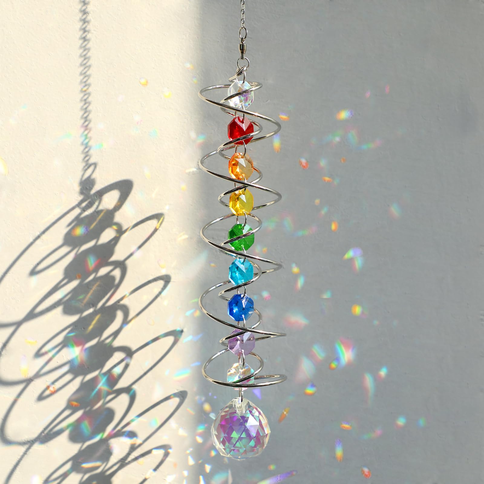 Photo 1 of GWAHSA Suncatcher Wind Spinner Gazing Ball Spiral Tail, Crystal Sun Catchers with Seven Chakra Beads Window Hanging for Indoor Home Outdoor Garden Decor Wedding Birthday Party Gifts for Girl Women Mom