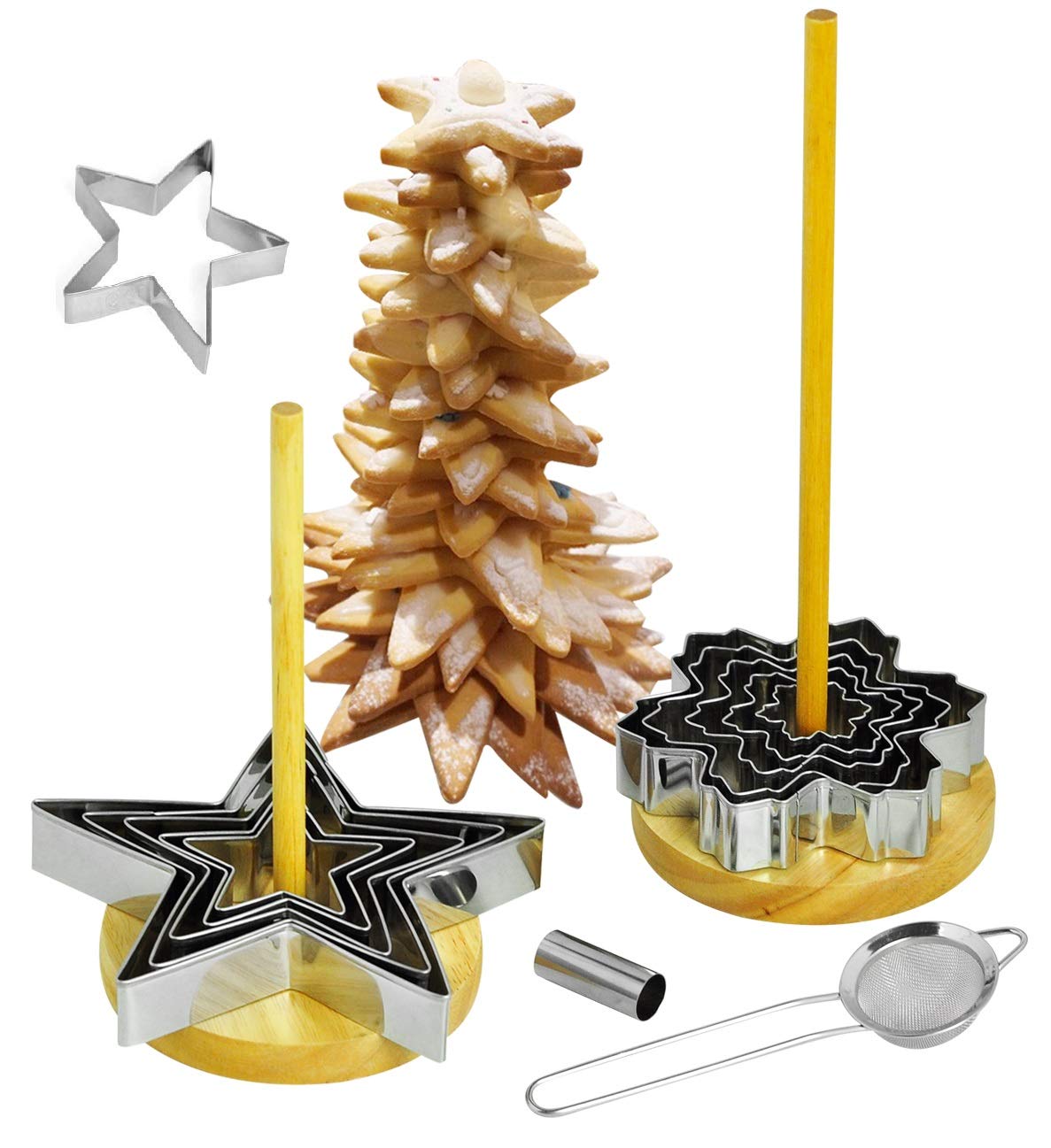 NewlineNY 16 Pcs Star Shaped Cookie Molds Cutters to Create Christmas Tree-Like Cookie Display