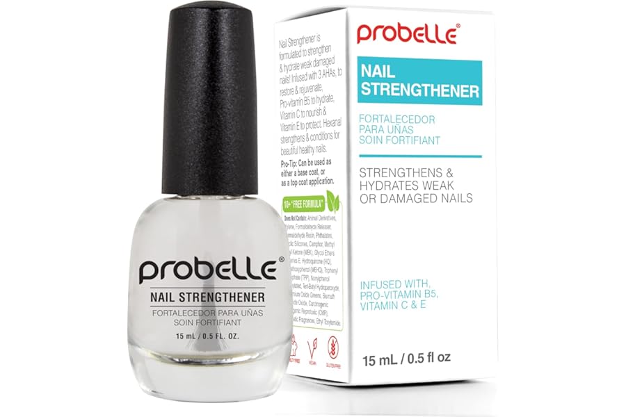 Probelle Nail Strengthener and growth, Natural Nail Strengthening Clear Nail Polish Repair Treatment, Nail Growth & Conditioning, Stops Splits, Chips, Cracks & Strengthens Damaged and Thin Nails