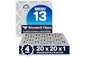 20x20x1 MERV 13 Air Filter (4-Pack) | Wonderfil Filters | Pleated HVAC Design | Perfect Fit for AC & Furnace Systems | Actual Size: 19.5" x 19.5" x 0.75"