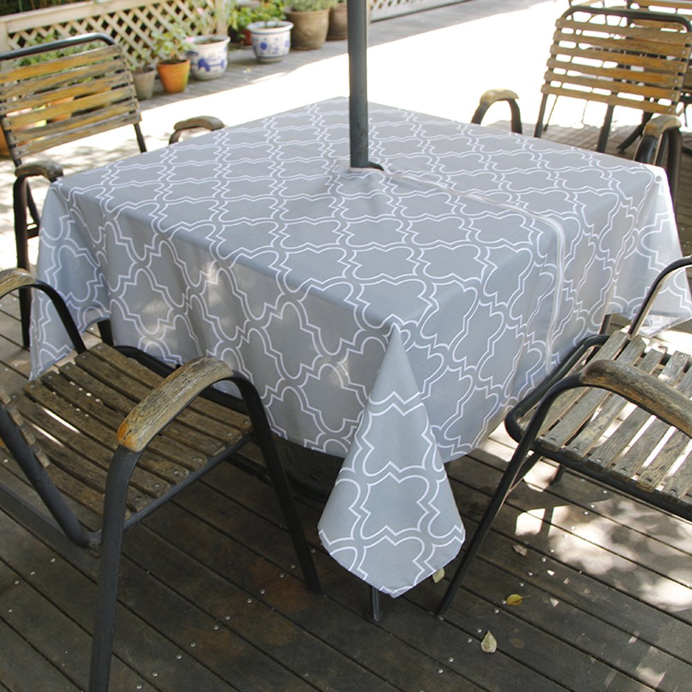 Colorbird Elegant Moroccan Outdoor Tablecloth Waterproof Spillproof Polyester Fabric Table Cover With Zipper Umbrella Hole For Patio Garden Tabletop Decor Gray 60 Inch Round Zippered Home Textiles Home