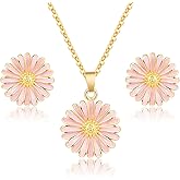 Daisy Flower Necklace Earrings Set for Women 18K Gold Plated Hypoallergenic Jewelry Sets
