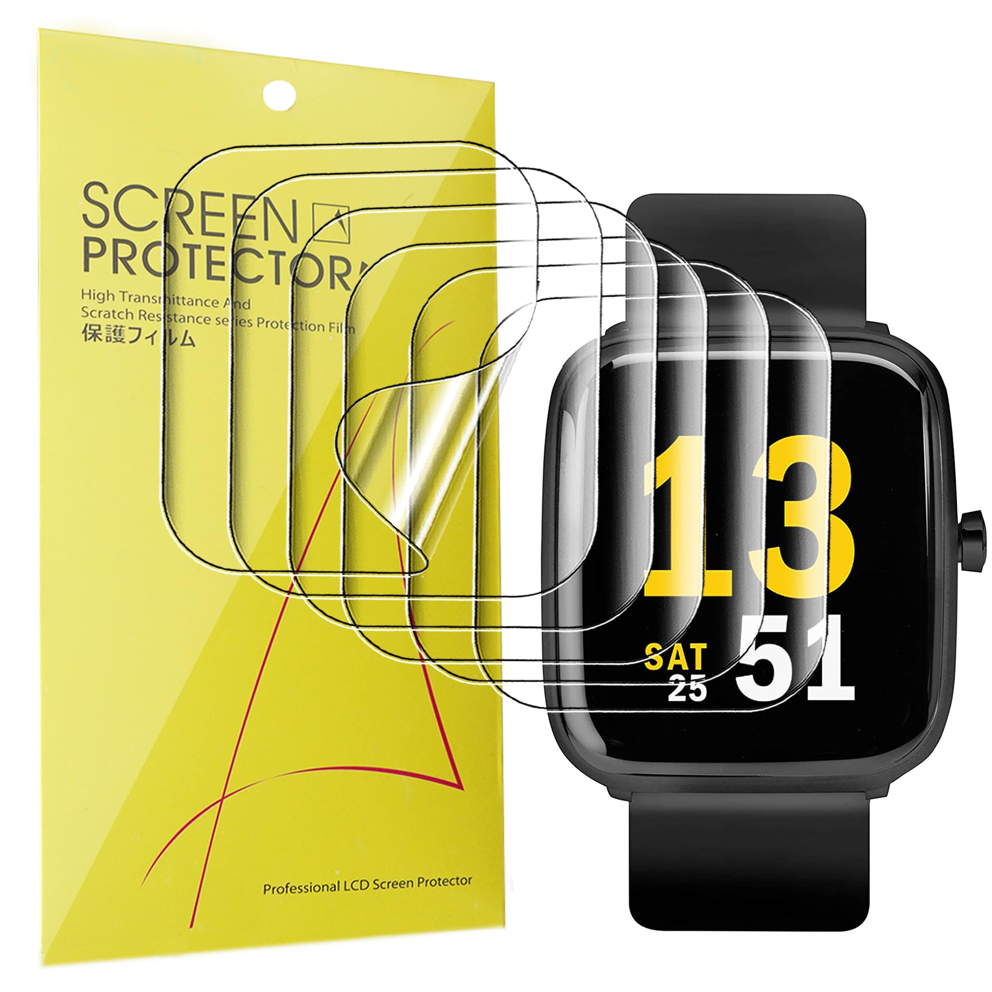 Blueshaweu Compatible for Sekonda Motion 36mm Smart Watch Screen Protector, [6 Pack] Full Coverage TPU Clear Film Compatible with Sekonda Motion 36mm Smart Watch (6 pack)