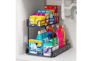 Under Sink Organizer 1-Pack, 27kg Load Smooth Glide Pull Out Drawer & 2-Tier Slide Out Shelf - Under Cabinet Storage for Kitc